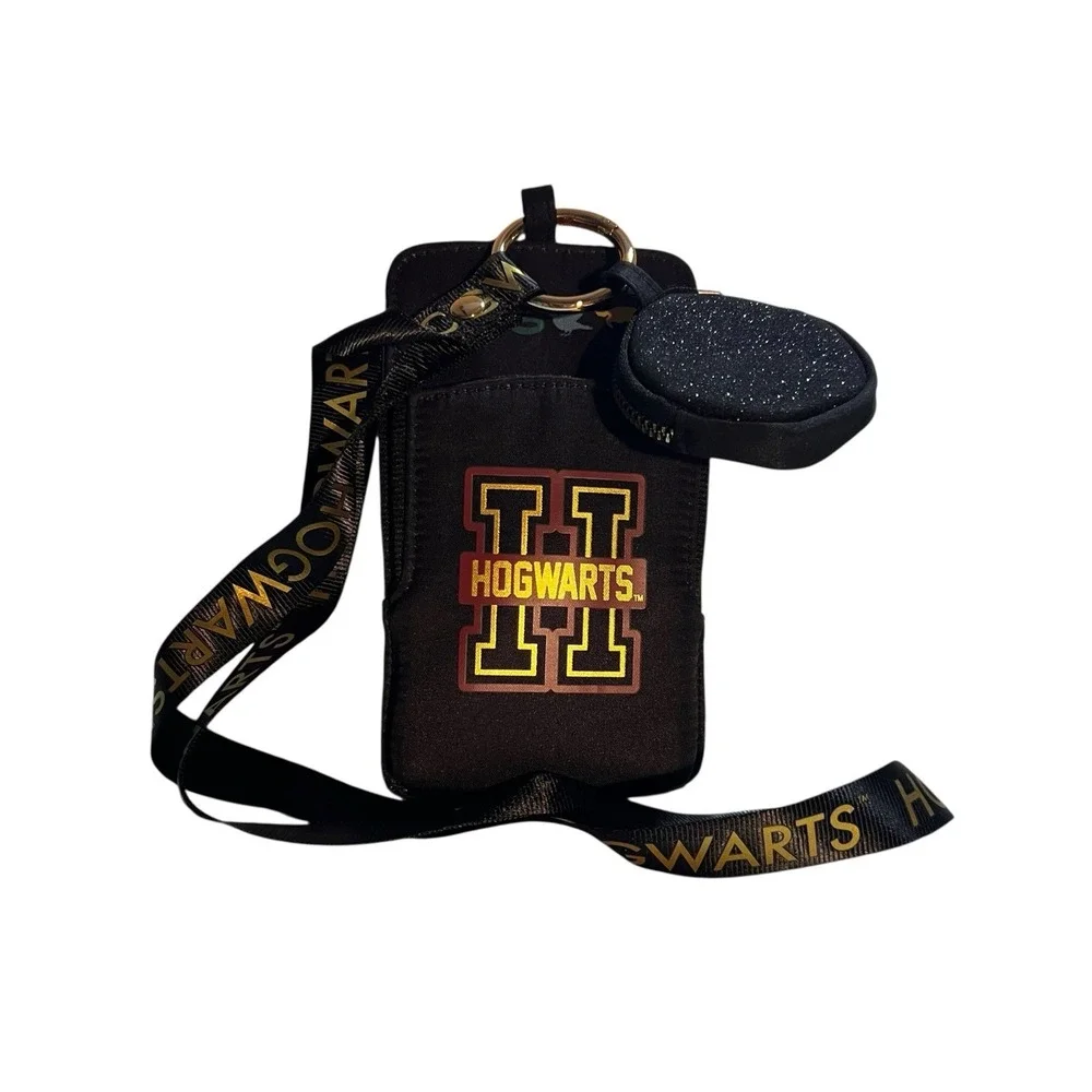 Wizarding World Of Harry Potter Phone Lanyard Black Gold Change Purse NWOT
